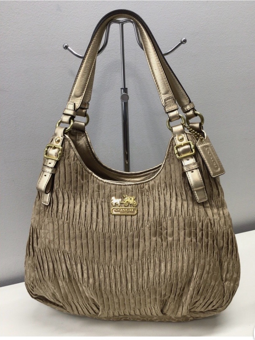 Coach Madison Maggie Ruched Signature Gold Pleated Shoulder Bag Hobo